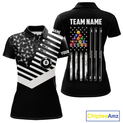 Black American Flag 8 Ball Billiard Pool Shirts For Women Custom Patriotic Billiard Team Jersey TDM7712