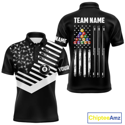 Black American Flag 8 Ball Billiard Pool Shirts For Men Custom Patriotic Billiard Team Jersey TDM7712