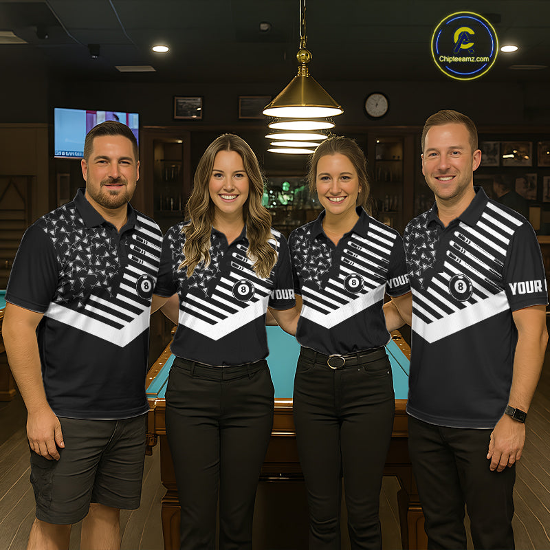 Black American Flag 8 Ball Billiard Pool Shirts For Men Custom Patriotic Billiard Team Jersey TDM7712