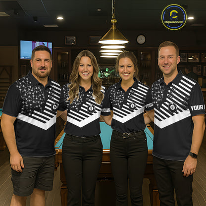 Black American Flag 8 Ball Billiard Pool Shirts For Men Custom Patriotic Billiard Team Jersey TDM7712