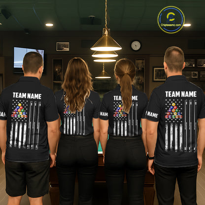 Black American Flag 8 Ball Billiard Pool Shirts For Men Custom Patriotic Billiard Team Jersey TDM7712