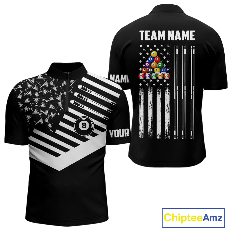 Black American Flag 8 Ball Billiard Pool Shirts For Men Custom Patriotic Billiard Team Jersey TDM7712