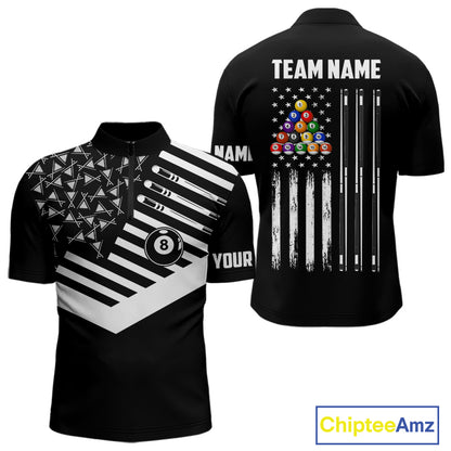 Black American Flag 8 Ball Billiard Pool Shirts For Men Custom Patriotic Billiard Team Jersey TDM7712