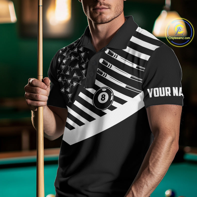 Black American Flag 8 Ball Billiard Jersey For Men Custom Patriotic Billiard Team Shirts Polo, 1/4 Zip TDM7713