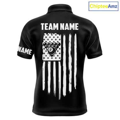 Black American Flag 8 Ball Billiard Jersey For Men Custom Patriotic Billiard Team Shirts Polo, 1/4 Zip TDM7713