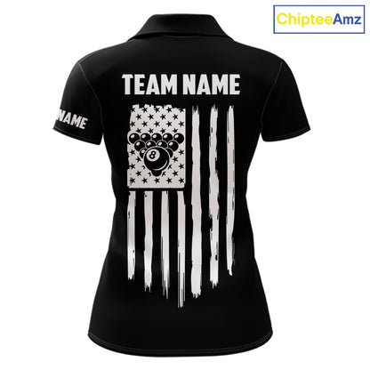 Black American Flag 8 Ball Billiard Jersey For Women Custom Patriotic Billiard Team Shirts Polo, 1/4 Zip TDM7713