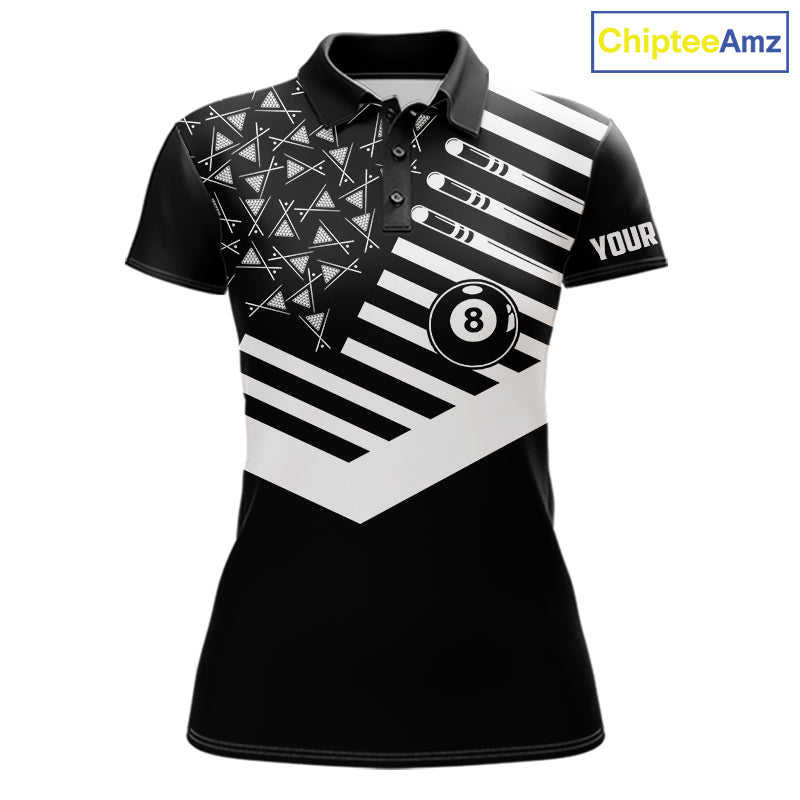 Black American Flag 8 Ball Billiard Jersey For Women Custom Patriotic Billiard Team Shirts Polo, 1/4 Zip TDM7713