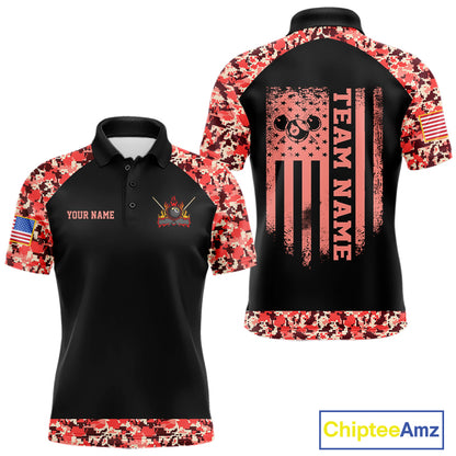 Personalized Red Camo US Flag Billiard Shirts For Men Custom Pool Team Jersey Polo & Quarter Zip TDM7715