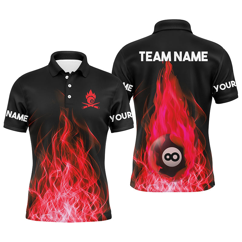 Custom Name Red Flaming Billiard 3D Polo Shirts For Men Custom Billiard 8 Ball For Team TDM0451