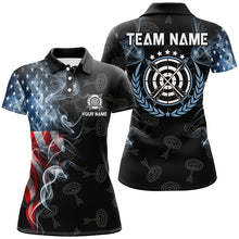 Load image into Gallery viewer, Personalized Smoke USA Flag Archery Polo &amp; 1/4 Zip Shirts For Women, Patriotic Archery Team Jerseys TDM2868