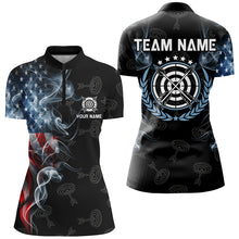Load image into Gallery viewer, Personalized Smoke USA Flag Archery Polo &amp; 1/4 Zip Shirts For Women, Patriotic Archery Team Jerseys TDM2868