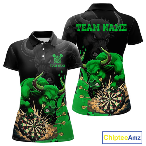 Black And Green Funny Bull Darts Shirt For Women Custom Dart Jersey Team Polo & 1/4 Zip TDM5123