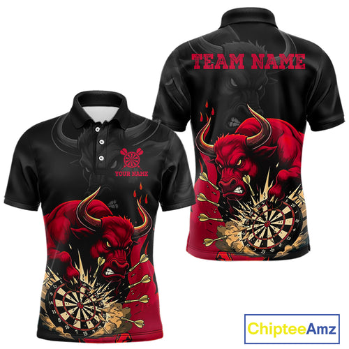 Black And Red Funny Bull Darts Shirt For Men Custom Dart Jersey Team Polo & 1/4 Zip TDM5124