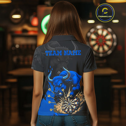 Black And Blue Funny Bull Darts Shirt For Women Custom Dart Jersey Team Polo & 1/4 Zip TDM5125