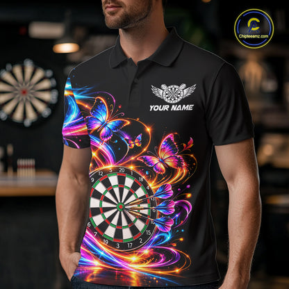 Glowing Funny Butterfly Darts Shirt For Men Custom Colorful Darts Team Jersey, Darts Gifts TDM8033