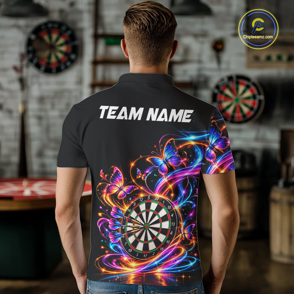 Glowing Funny Butterfly Darts Shirt For Men Custom Colorful Darts Team Jersey, Darts Gifts TDM8033