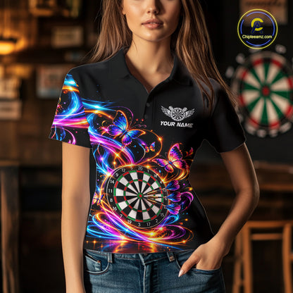 Glowing Funny Butterfly Darts Shirt For Women Custom Colorful Darts Team Jersey, Darts Gifts TDM8033