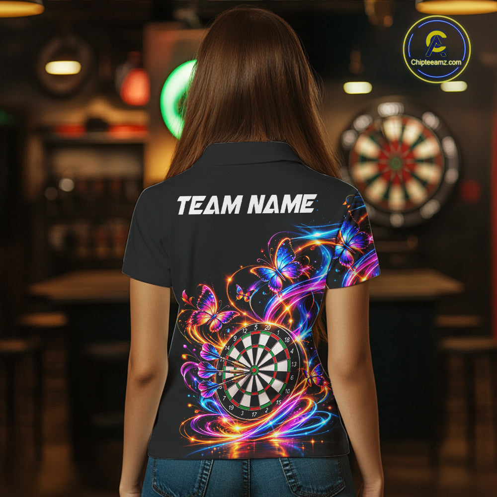 Glowing Funny Butterfly Darts Shirt For Women Custom Colorful Darts Team Jersey, Darts Gifts TDM8033