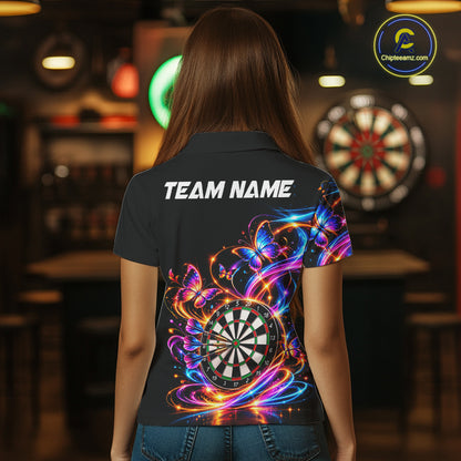 Glowing Funny Butterfly Darts Shirt For Women Custom Colorful Darts Team Jersey, Darts Gifts TDM8033