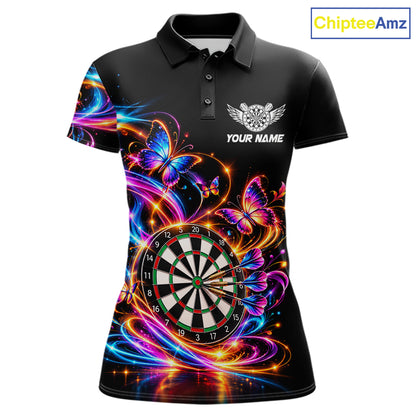 Glowing Funny Butterfly Darts Shirt For Women Custom Colorful Darts Team Jersey, Darts Gifts TDM8033