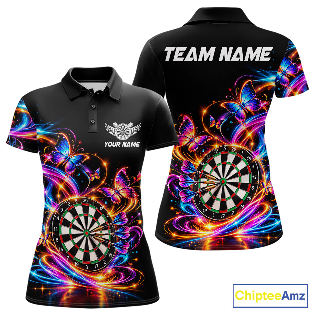 Glowing Funny Butterfly Darts Shirt For Women Custom Colorful Darts Team Jersey, Darts Gifts TDM8033