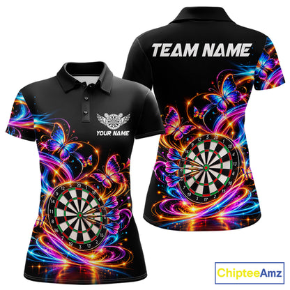 Glowing Funny Butterfly Darts Shirt For Women Custom Colorful Darts Team Jersey, Darts Gifts TDM8033