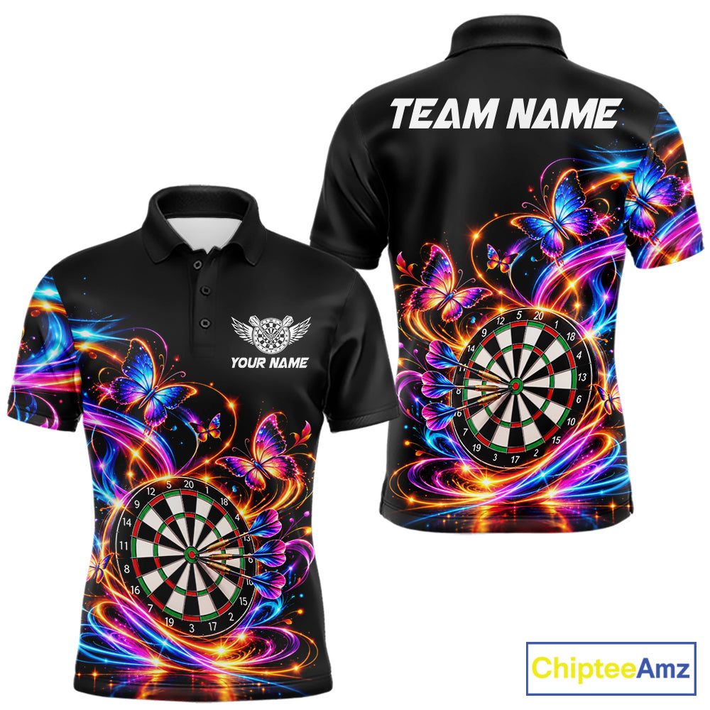 Glowing Funny Butterfly Darts Shirt For Men Custom Colorful Darts Team Jersey, Darts Gifts TDM8033