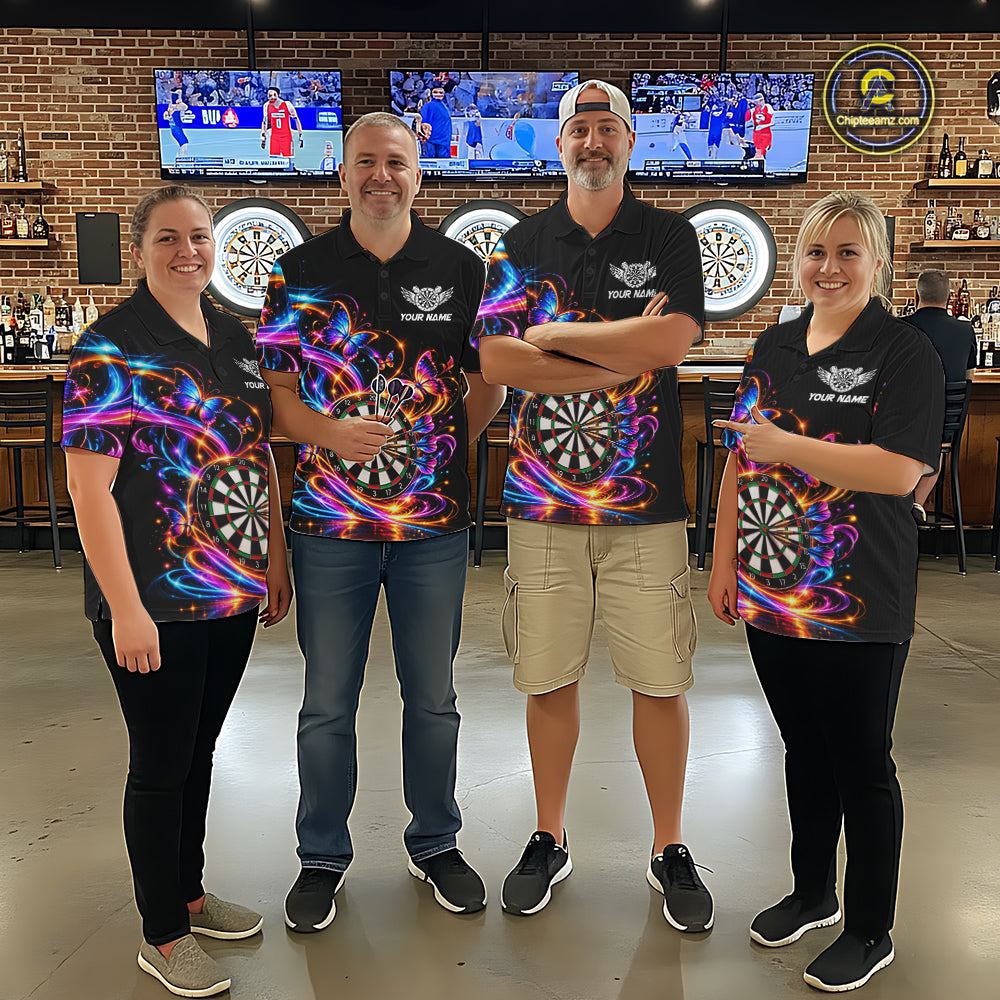Glowing Funny Butterfly Darts Shirt For Men Custom Colorful Darts Team Jersey, Darts Gifts TDM8033