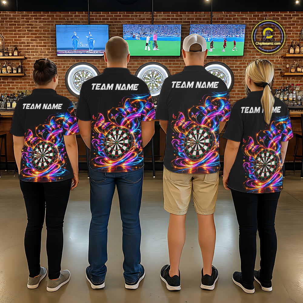 Glowing Funny Butterfly Darts Shirt For Men Custom Colorful Darts Team Jersey, Darts Gifts TDM8033
