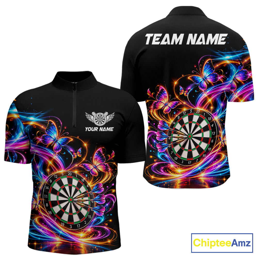 Glowing Funny Butterfly Darts Shirt For Men Custom Colorful Darts Team Jersey, Darts Gifts TDM8033