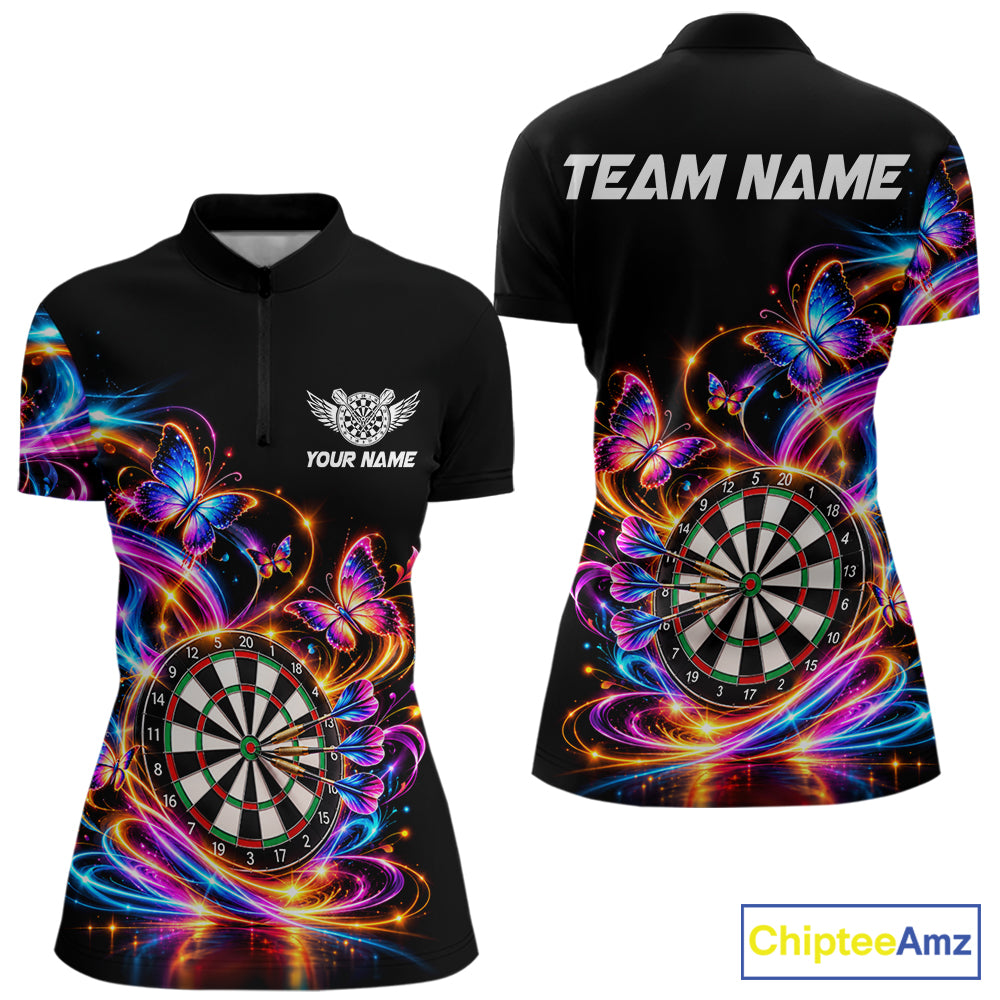 Glowing Funny Butterfly Darts Shirt For Women Custom Colorful Darts Team Jersey, Darts Gifts TDM8033