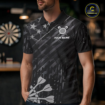Black US Flag Aim Shoot Swear Repeat Darts Shirts For Men Custom Darts Team Jersey Polo & 1/4 Zip TDM8038