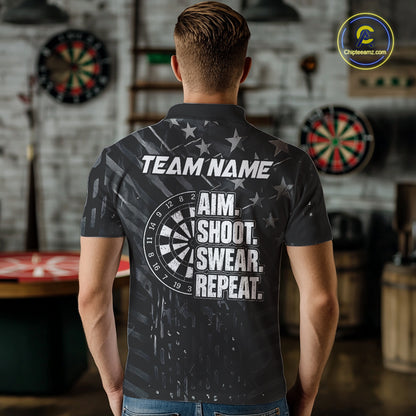 Black US Flag Aim Shoot Swear Repeat Darts Shirts For Men Custom Darts Team Jersey Polo & 1/4 Zip TDM8038