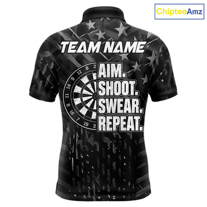 Black US Flag Aim Shoot Swear Repeat Darts Shirts For Men Custom Darts Team Jersey Polo & 1/4 Zip TDM8038