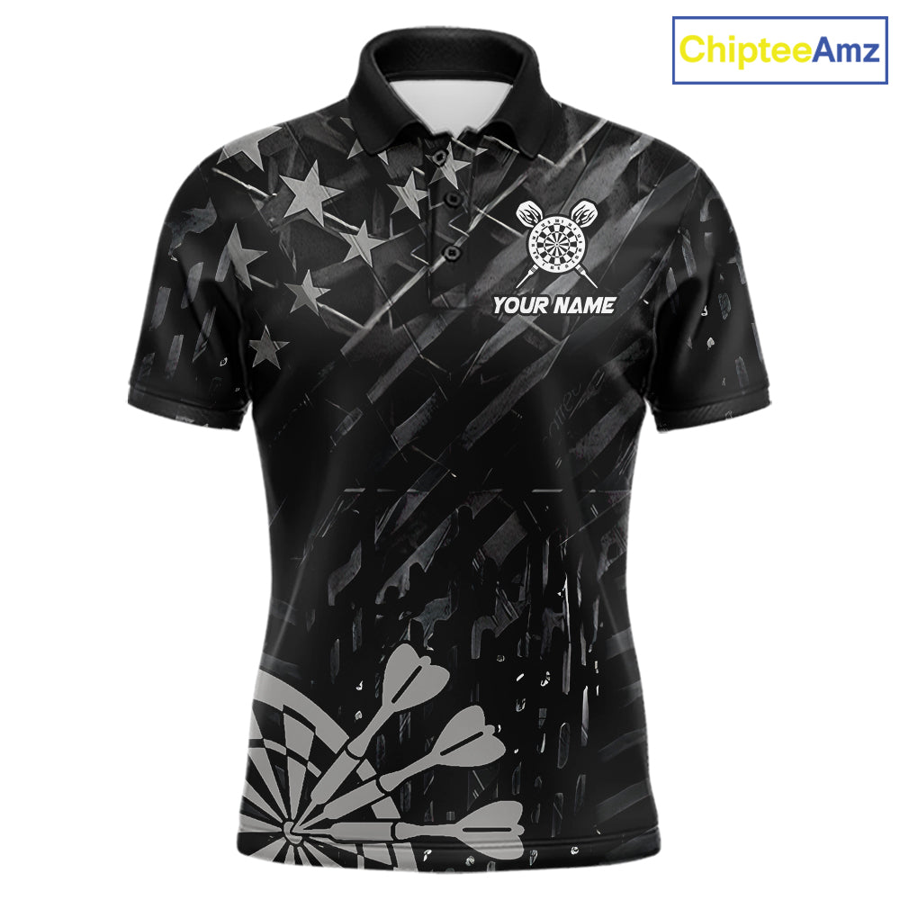 Black US Flag Aim Shoot Swear Repeat Darts Shirts For Men Custom Darts Team Jersey Polo & 1/4 Zip TDM8038