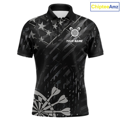 Black US Flag Aim Shoot Swear Repeat Darts Shirts For Men Custom Darts Team Jersey Polo & 1/4 Zip TDM8038