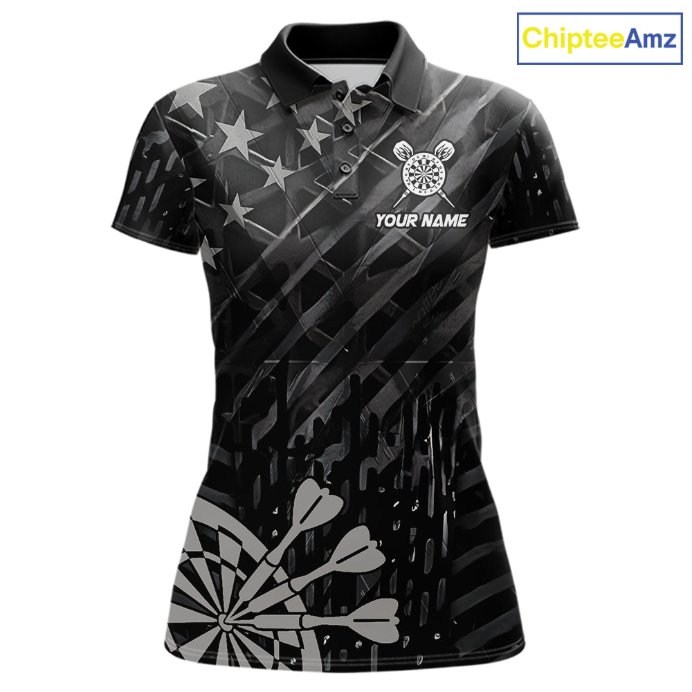 Black US Flag Aim Shoot Swear Repeat Darts Shirts For Women Custom Darts Team Jersey Polo & 1/4 Zip TDM8038