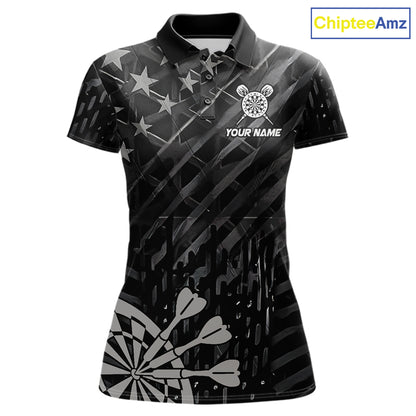 Black US Flag Aim Shoot Swear Repeat Darts Shirts For Women Custom Darts Team Jersey Polo & 1/4 Zip TDM8038