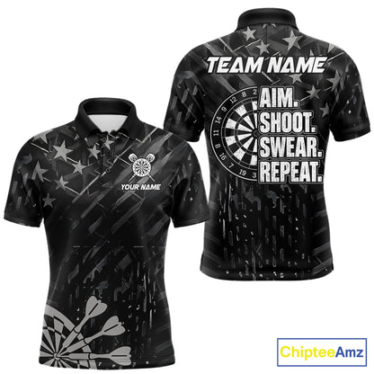 Black US Flag Aim Shoot Swear Repeat Darts Shirts For Men Custom Darts Team Jersey Polo & 1/4 Zip TDM8038
