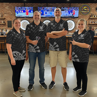 Black US Flag Aim Shoot Swear Repeat Darts Shirts For Men Custom Darts Team Jersey Polo & 1/4 Zip TDM8038
