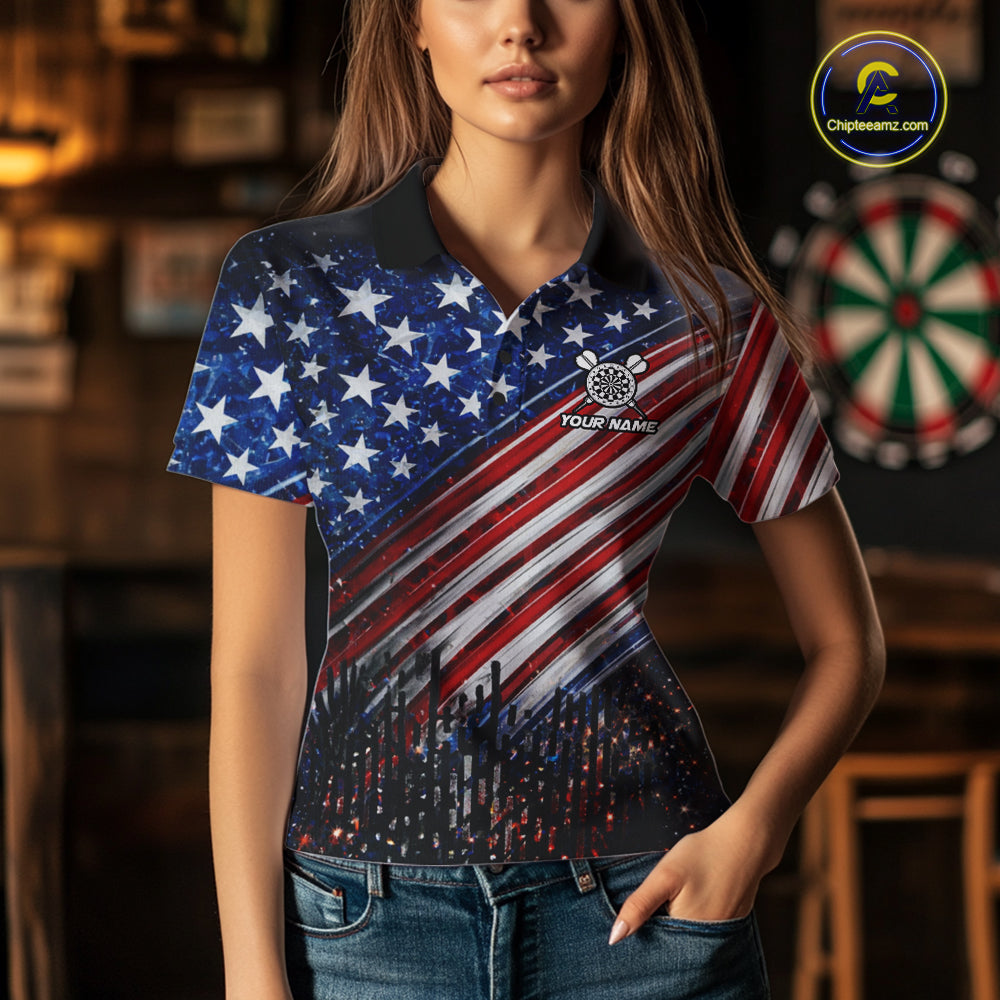 American Flag Aim Shoot Swear Repeat Darts Shirts For Women Custom Darts Team Jersey Polo & 1/4 Zip TDM8039