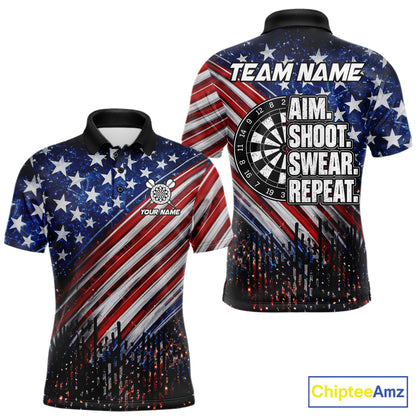 American Flag Aim Shoot Swear Repeat Darts Shirts For Men Custom Darts Team Jersey Polo & 1/4 Zip TDM8039