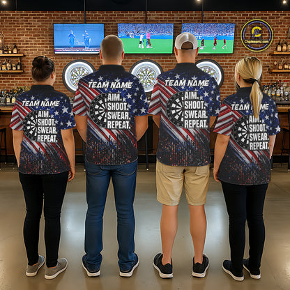 American Flag Aim Shoot Swear Repeat Darts Shirts For Men Custom Darts Team Jersey Polo & 1/4 Zip TDM8039