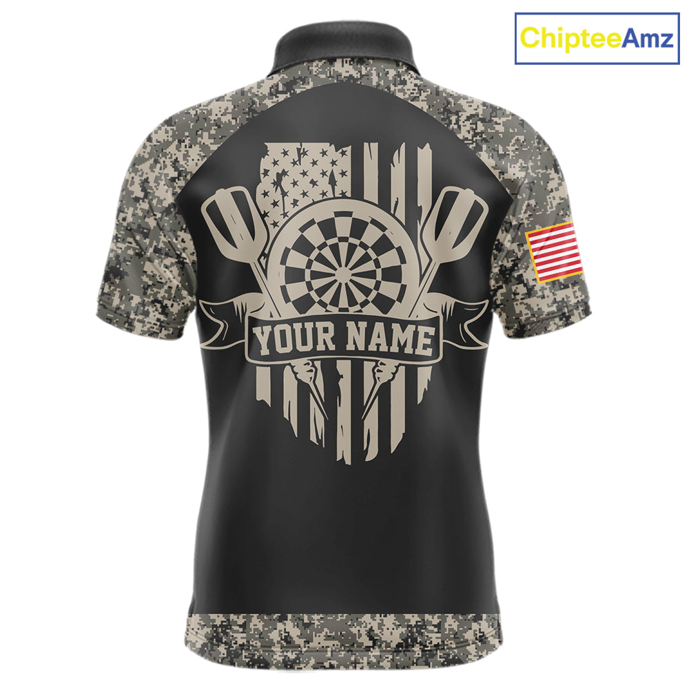 Personalized Retro Camo US Flag Darts Shirt For Men, Vintage Darts Team Jersey Polo & 1/4 Zip TDM8040