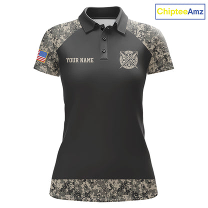 Personalized Retro Camo US Flag Darts Shirt For Women, Vintage Darts Team Jersey Polo & 1/4 Zip TDM8040