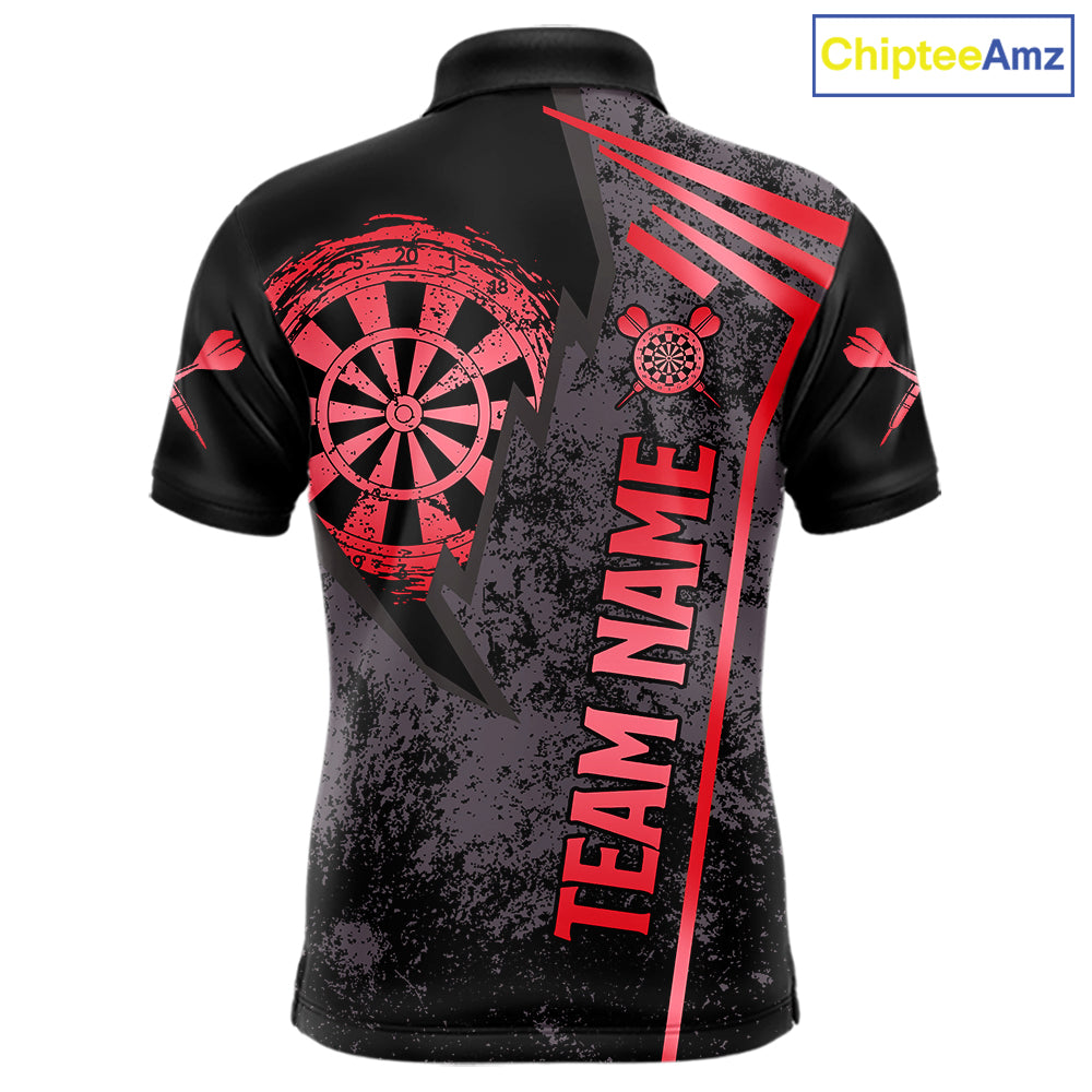 Personalized Red Grunge Dartboard Darts Polo, Quarter Zip Shirt For Men Custom Darts Team Jersey TDM8046