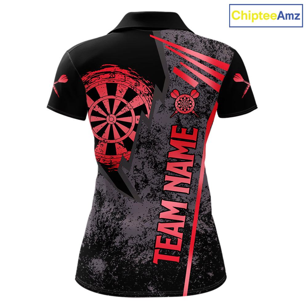 Personalized Red Grunge Dartboard Darts Polo, Quarter Zip Shirt For Women Custom Darts Team Jersey TDM8046