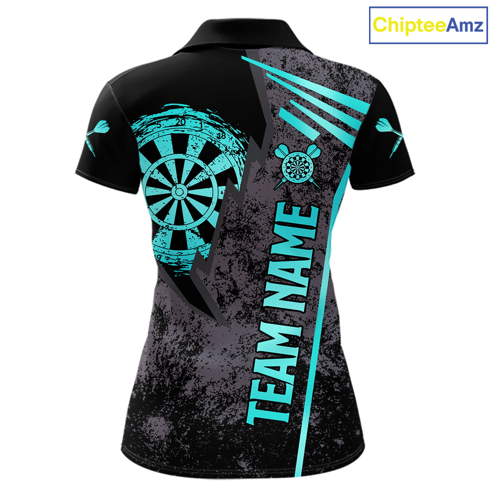 Personalized Teal Grunge Dartboard Darts Polo, Quarter Zip Shirt For Women Custom Darts Team Jersey TDM8047