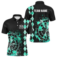 Load image into Gallery viewer, Custom Turquoise Grunge Dartboard Argyle Pattern Dart Shirts For Men, Best Darts Team Jerseys  TDM3343