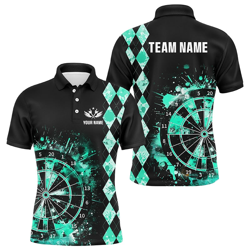 Custom Turquoise Grunge Dartboard Argyle Pattern Dart Shirts For Men, Best Darts Team Jerseys  TDM3343